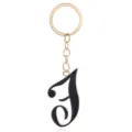 Gold metal keyring with black enamel letter pendant minimalist stylish bag charm accessory gift - Letter F