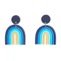 Handmade polymer clay rainbow earrings with U-shaped geometric design and chic color mix. - Black and Orange