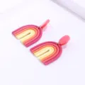 Polymer clay rainbow earrings detailed shot, colorful handmade bohemian style U-shaped jewelry. - Multicolored #B