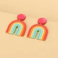 Handmade polymer clay rainbow earrings bohemian colorful geometric dangle earrings - Multicolored #A