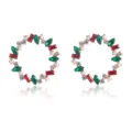 Kerstkrans kristal parel geometrische cirkel oorbellen mode retro vrouwen sieraden - Groen