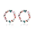Stylish colorful rhinestone round hoop earrings for women retro geometric metal alloy ear studs - Light Color