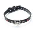 Gothische spinnen choker ketting voor dames, zwarte lederen halsketting met rode kristallen. - Spin Vlam Stijl (M260428006)