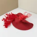 Roter Feder Fascinator Netzhut elegante Damen Teeparty Haaraccessoire Detailansicht - Mit Haarklammer / Hellrot