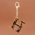 Acetat Schildpatt Buchstabe H Schlüsselanhänger Gold Legierung Tasche Charm Ring - Buchstabe H