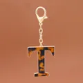Buchstabe T Schildpatt Acetat Schlüsselanhänger Legierung Taschenanhänger Gold Ring - Buchstabe T