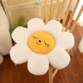 Cute sunflower plush cushion floor mat, soft white petals yellow face comfy seat pillow - 40 cm / White