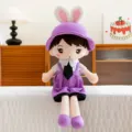 Cute plush doll toy with bunny ears purple hat and overalls for kids and girls gift. - Purple - Boy / 52cm