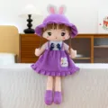 Cute plush toy doll with rabbit ears hat and purple dress soft girlish plush gift item - Purple - Girl / 52cm