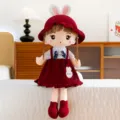 Cute plush rabbit ear doll toy in red dress, soft stuffed girl figure gift for kids. - Red-Girl