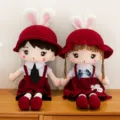 Cute couple plush dolls set with rabbit ears hats and cute outfits, ideal gift for girlfriend. - Red Pair