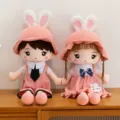 Cute couple plush dolls with bunny ear bucket hats, soft stuffed toys for girlfriend gifts. - Pink Pair