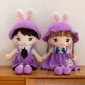Cute couple plush dolls with bunny ear hats and purple dresses, soft stuffed toy gift for kids. - Purple Pair