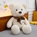 Cute brown scarf teddy bear plush toy soft doll pillow gift for kids and home decor. - Beige Puppy with Scarf / 70 cm