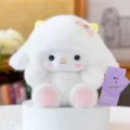 Cute white fluffy plush toy doll with bow and pink cheeks for desktop decor and gifts. - Cute Sheep