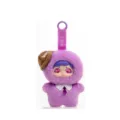 Mini plush doll keychain with cute vinyl face and purple hood, perfect backpack pendant. - Architect