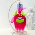 Cute fluffy monster keychain plush pendant cartoon quirky big mouth bag charm for keys. - Rose Red