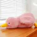 Fluffy Pink Lying Duck Plush Pillow, Soft Stuffed Animal Toy Cute Room Decor Gift - 30 cm / Pink