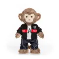 Plush monkey doll set with trendy black jacket and blue jeans, perfect birthday gift toy. - Dressed Monkey