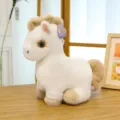 Cute white plush pony toy with brown mane and sunflower eyes, soft stuffed animal gift. - 25cm / White