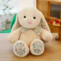 Cute floral long-eared rabbit plush toy, soft stuffed animal doll for home decor and cozy gift. - Beige / 30 cm (Soft and Comfortable)