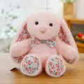 Cute pink plush bunny doll with floral pattern long ears and bow tie, soft companion toy. - Pink / 30 cm (Soft and Comfortable)