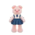 Pink plush pig doll in student school uniform with blue skirt, cute stuffed animal toy gift. - Dress-up Pig