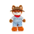 Cute brown plush fox toy with explorer hat and denim outfit, soft stuffed animal gift for kids. - Dress-up Orange Fox