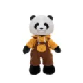 Cute panda plush toy dressed in yellow hoodie and brown overalls soft stuffed animal doll gift - Panda Dress-up