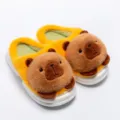 Plush cute animal winter slippers, thick warm indoor shoes in yellow and green color. - 36-37 cm / Capybara