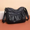 Black soft leather crossbody shoulder bag, multi-pocket casual mom handbag variant. - Dark Blue