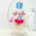 Cute fluffy big mouth monster plush keychain, funny white long hair bag charm and key ring. - White