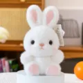 Cute white plush bunny stuffed rabbit toy with pink ears and base desktop companion gift. - Little Baby Rabbit