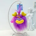 Cute purple plush monster keychain with big mouth and funny googly eyes fluffy pendant bag charm - Purple