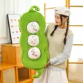Süßes grünes Erbsenschote Plüschtier Kissen mit drei lächelnden Puppen zum Kuscheln. - 100cm (3 Stück)