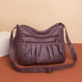 Stylish women soft leather crossbody shoulder bag with multi-zipper pockets for daily use. - Purple