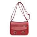 Red leather crossbody bag for women, casual soft shoulder phone bag with heart charms. - Style B / Red