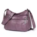 Casual multi-pocket soft leather shoulder crossbody bag for women, large capacity purple. - Purple