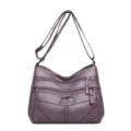 Women soft leather multi-pocket shoulder crossbody bag casual large capacity mom handbag - Purple