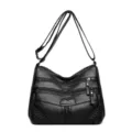 Borsa a tracolla in morbida pelle nera con tasche multiple per donne uso quotidiano. - Nero