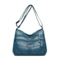 Borsa a tracolla in morbida pelle multitasche da donna borsa a mano casual elegante blu - Blu