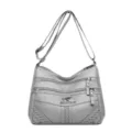Borsa a tracolla da donna in pelle morbida grigia multi-tasche borsa casual elegante. - Grigio