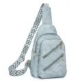 Borsa a tracolla casual azzurro chiaro da donna con tracolla larga geometrica e tasche con zip - Azzurro