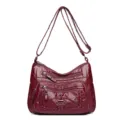 Borsa a tracolla retro in ecopelle lavata multi-tasche borsa a mano per donne casual - Rosso