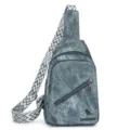 Borsa a Tracolla Grigia Washed da Donna con Tracolla Geometrica Larga Casual Chic - Blu