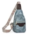 Borsa a tracolla vintage da donna, borsa petto retrò in tela con ampia cinghia geometrica. - Blu