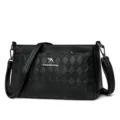 Black diamond lattice PU leather shoulder bag casual crossbody bag for women daily travel chic - Black