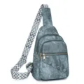 Elegante borsa a tracolla grigia da donna con tracolla larga geometrica, borsa casual. - Blu