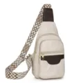 Borsa a tracolla da donna in tela retrò marsupio toracico colorblock viaggio quotidiano - Bianco avorio