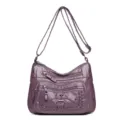 Borsa a tracolla multitasche in pelle lavata viola borsa casual retrò da donna giornaliera - Viola